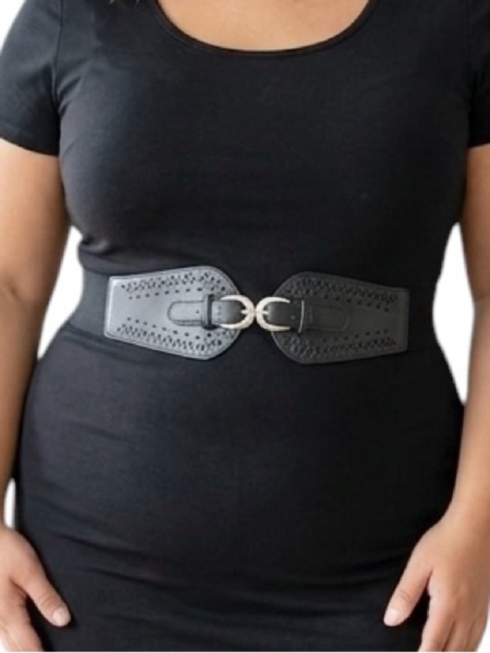 PENNINGTONS Black Elastic Belt Front Adjustable Buckle Perforated Plus Sz 3X 4X